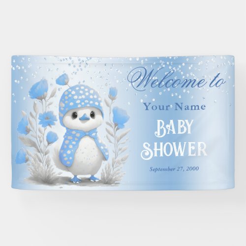 Watercolor Duck Blue Floral Baby Shower Welcome Banner