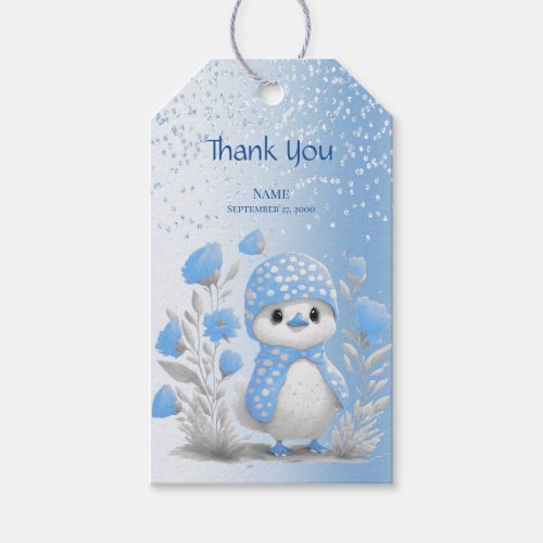 Watercolor Duck Blue Floral Gift Tag