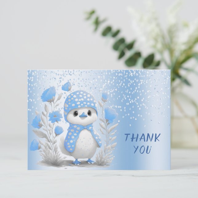 Watercolor Duck Blue Floral Thank You Card (Standing Front)