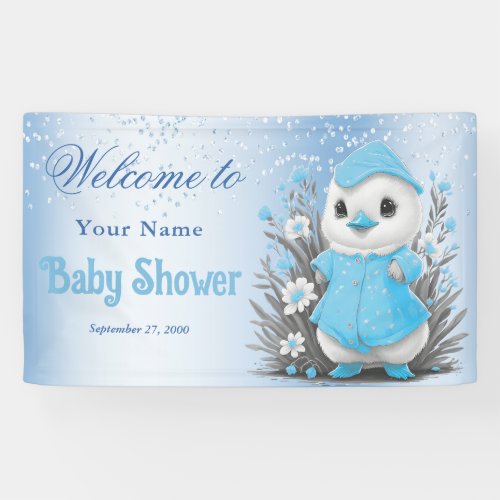 Watercolor Duck Blue Flowers Baby Shower Welcome Banner
