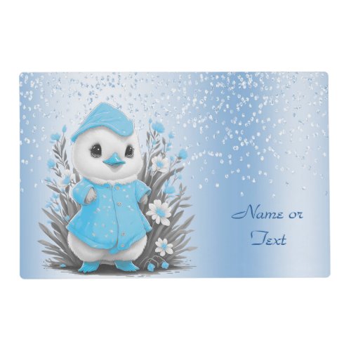 Watercolor Duck Blue Flowers Placemat