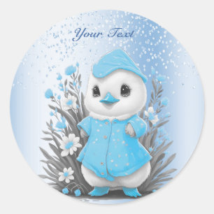 Watercolor Duck Blue Flowers Sticker