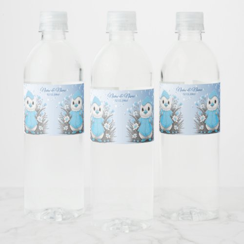 Watercolor Duck Blue Flowers Water Bottle Label