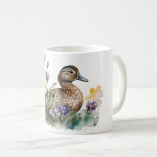 Watercolor Duck In Flowers Coffee Mug