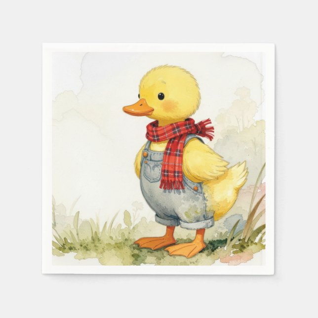 Watercolor Duck In Overalls Napkins (Front)
