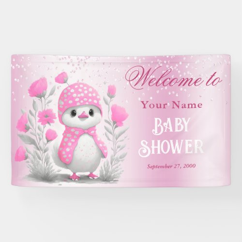 Watercolor Duck Pink Floral Baby Shower Welcome Banner