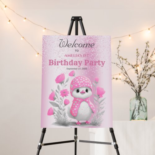 Watercolor Duck Pink Floral Birthday Welcome Foam Board