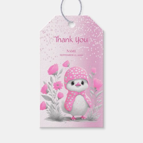 Watercolor Duck Pink Floral Gift Tag
