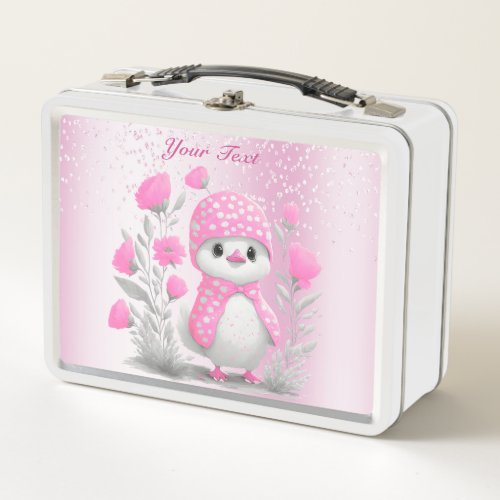 Watercolor Duck Pink Floral Metal Lunch Box