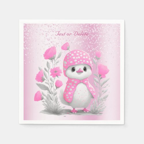 Watercolor Duck Pink Floral Napkins