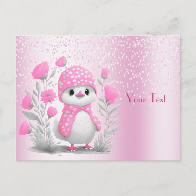 Watercolor Duck Pink Floral Postcard (Front)