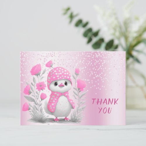 Watercolor Duck Pink Floral Thank You Card