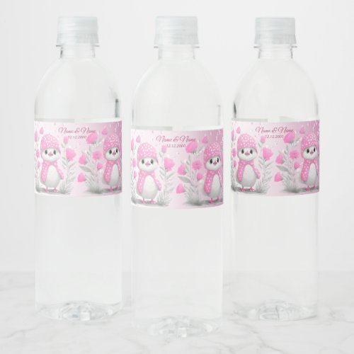 Watercolor Duck Pink Floral Water Bottle Label