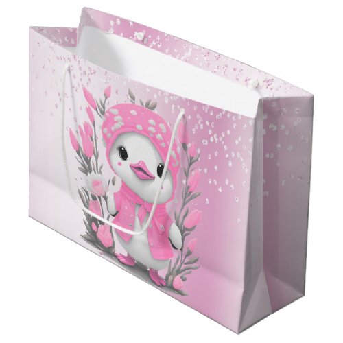 Watercolor Duck Pink Flowers Gift Bag