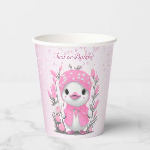 Watercolor Duck Pink Flowers Paper Cups