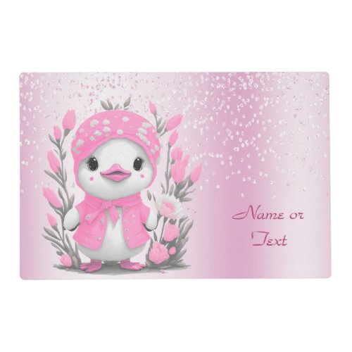 Watercolor Duck Pink Flowers Placemat
