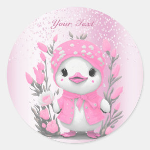 Watercolor Duck Pink Flowers Sticker