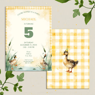 Watercolor Duck Teal, Yellow Birthday Party Invitation