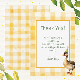 Watercolor Duck with Teal & Yellow Birthday Party  Thank You Card
