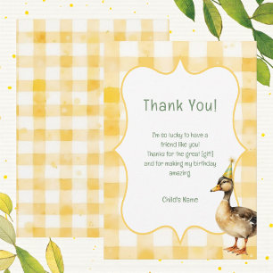 Watercolor Duck Yellow Birthday Party Thank You Card