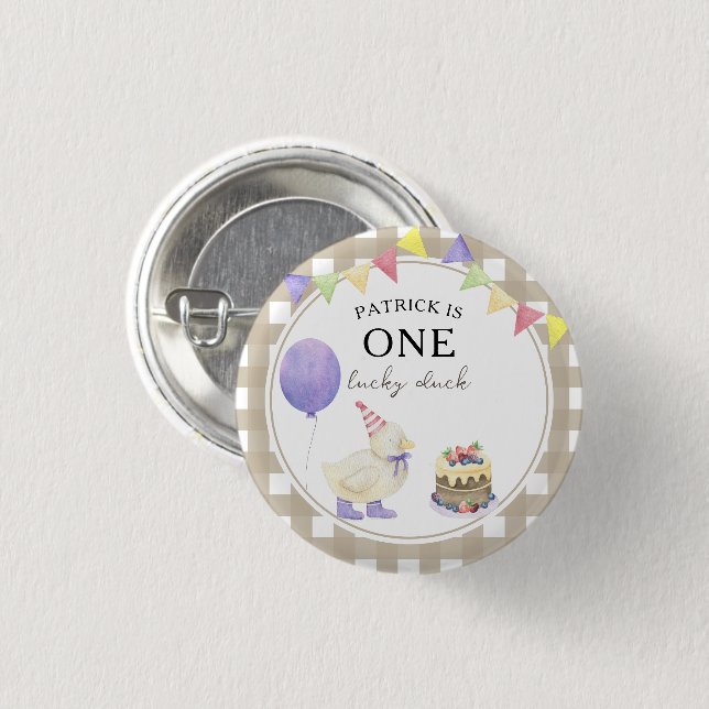 Watercolor Duckling 1st birthday Button (Front & Back)