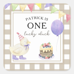 Watercolor Duckling 1st birthday Square Sticker