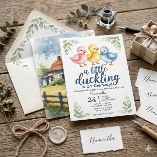 Watercolor Duckling Baby Shower Invitation