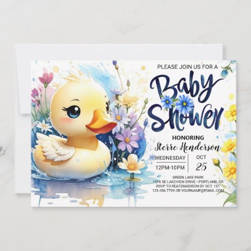 Watercolor Duckling Baby Shower Whimsy Invitation
