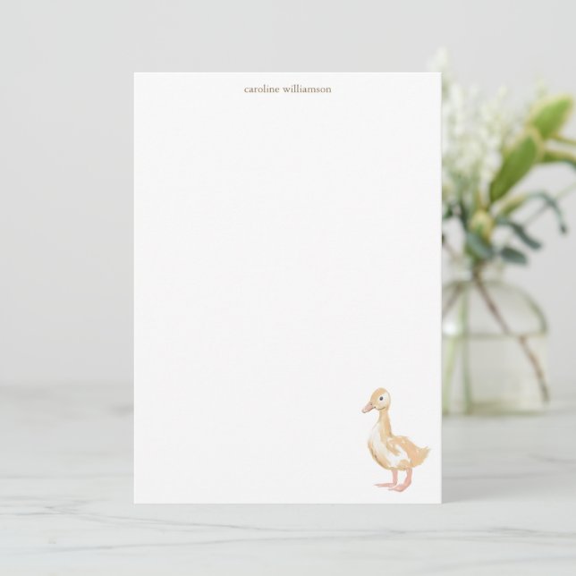 Watercolor Duckling Duck Personalized Stationery Note Card (Standing Front)