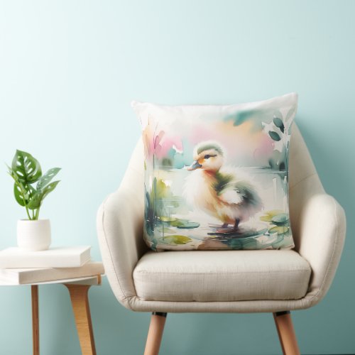 Watercolor Duckling Nursery Decor Throw Pillow