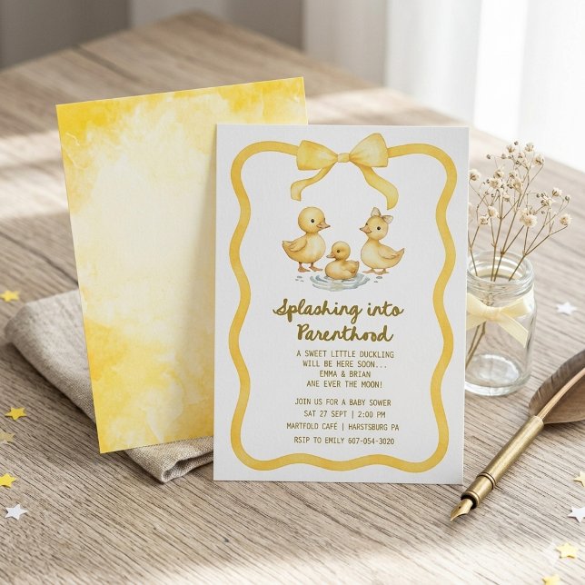 Watercolor Duckling Puddle Splash Gender Neutral Invitation (Creator Uploaded)