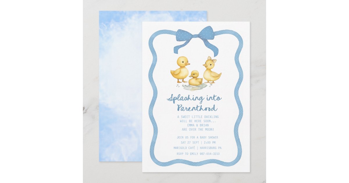 Watercolor Duckling Puddle Splash Gender Neutral Invitation | Zazzle