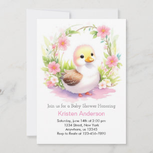 Watercolor Duckling Wildflower Girl Baby Shower Invitation