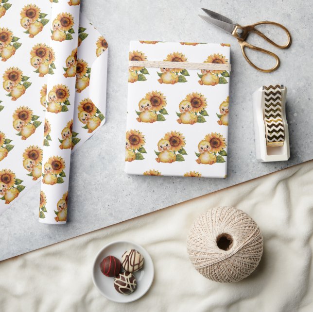 Watercolor Duckling With Sunflower Wrapping Paper (Crafts)