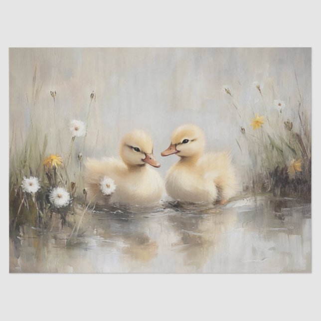 Watercolor Ducklings Dandelion Flowers Decoupage Tissue Paper (Front)