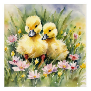 Watercolor Ducklings in Wildflower Meadow Acrylic Print