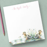Watercolor Ducks Personalized Stationery Notepad<br><div class="desc">Cute and charming,  this personalized stationery features your family name or monogram in pink hand lettered script typography with with a bottom boarder of watercolor ducklings. Perfect for your spring and summer notes. To see more office home living designs and duck gifts like this visit www.zazzle.com/dotellabelle</div>