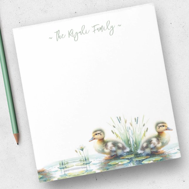 Watercolor Ducks Personalized Stationery Notepad (Watercolor duck notepads personalized sage green name)
