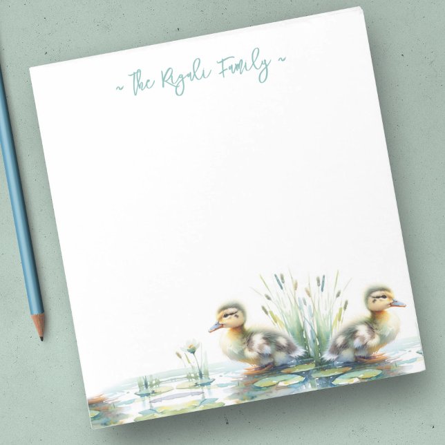 Watercolor Ducks Personalized Stationery Notepad (Duck notepads feature a bottom boarder of watercolor ducklings. Personalized custom template)