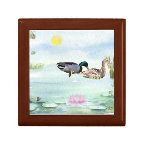 Watercolor Ducks with Lotus n Butterfly Gift Box