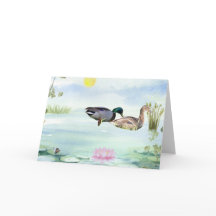 Watercolor Ducks with Lotus n Butterfly