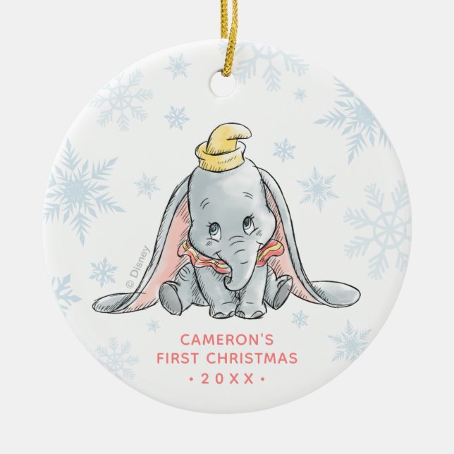 Watercolor Dumbo | Baby's First Christmas Ceramic Ornament (Front)