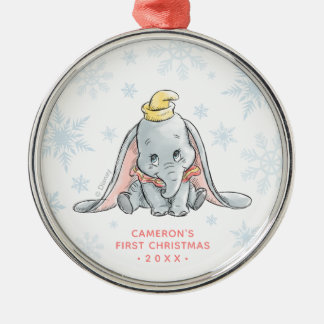 Watercolor Dumbo | Baby's First Christmas Metal Ornament