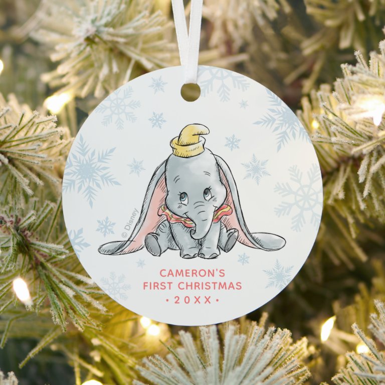 Watercolor Dumbo | Baby&#39;s First Christmas Metal Ornament