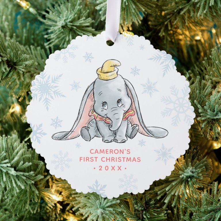 Watercolor Dumbo | Baby's First Christmas Ornament Card