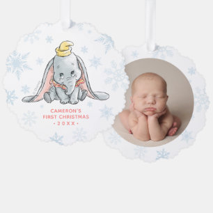 Watercolor Dumbo   Baby's First Christmas Ornament Card