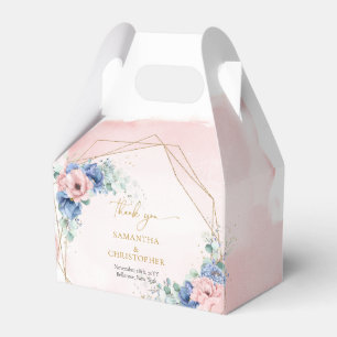 Watercolor dusty blue and blush flowers eucalyptus favor boxes