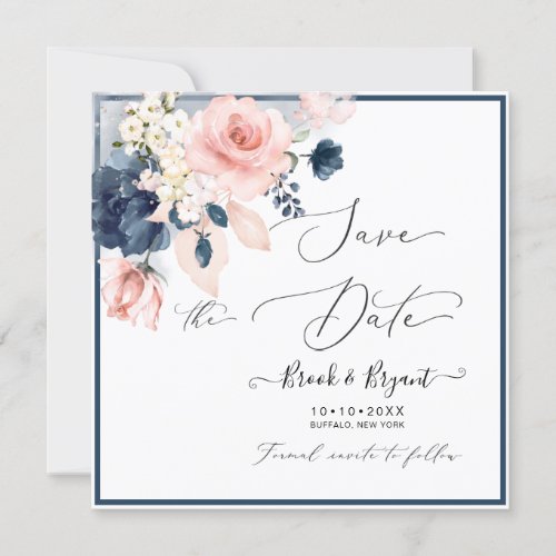 Watercolor Dusty Blue Blush Roses Invitation