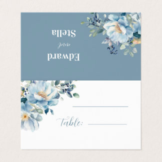 Watercolor Dusty Blue Bohemian Floral Wedding Plac