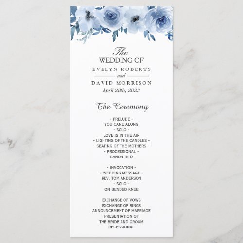 Watercolor Dusty Blue Bohemian Floral Wedding Program